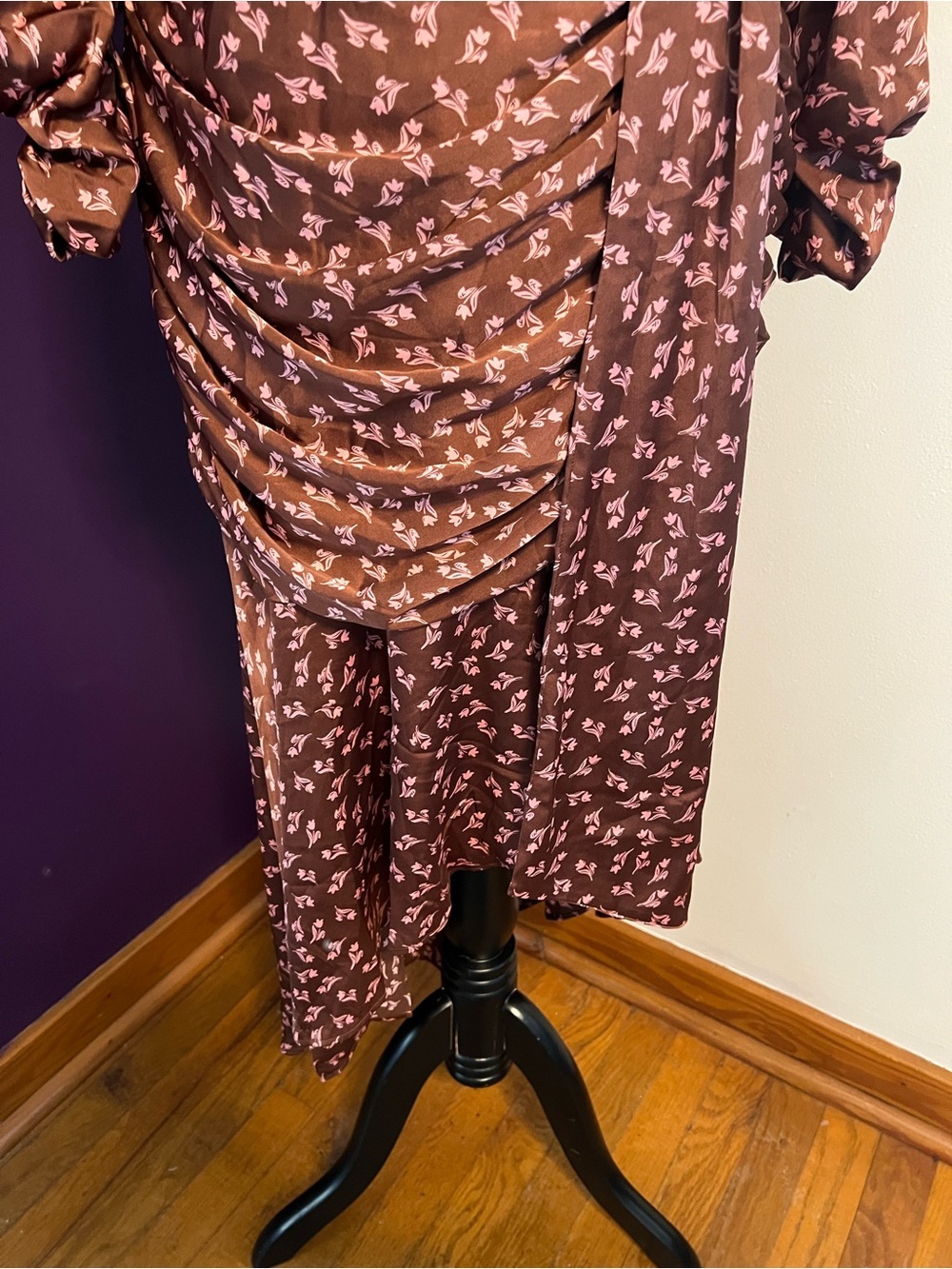 Lush Long Sleeve Brown and Pink High Low Dress NWT - Picture 6 of 13